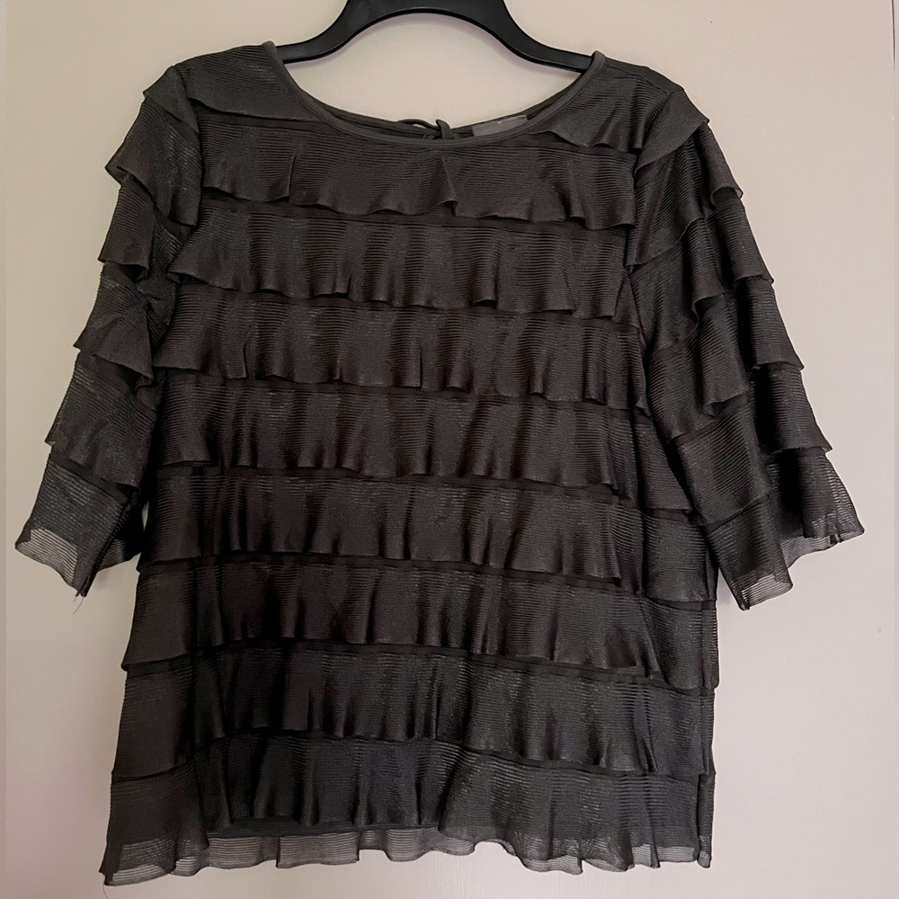 Elegant Moss Green Ruffle Top from Anthropologie